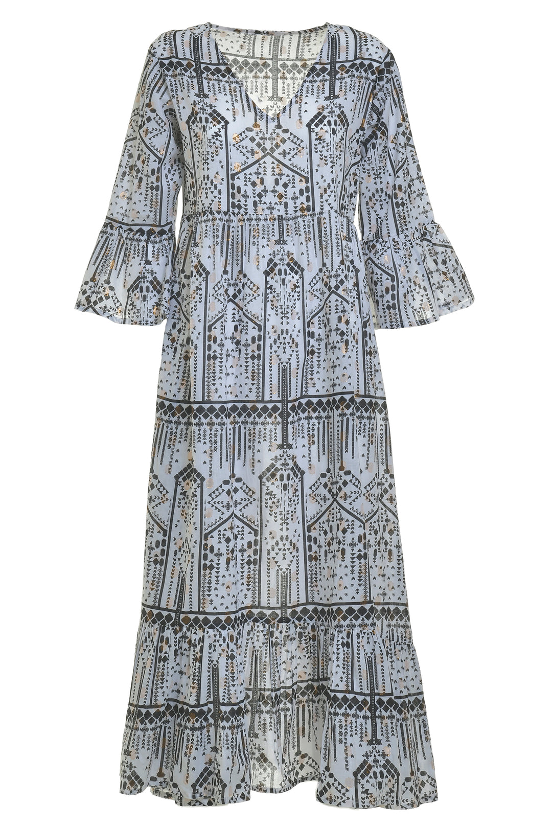 Ble Dress White Print Bell Sleeve Dress 5-41-065-0001 - Experience Boutique