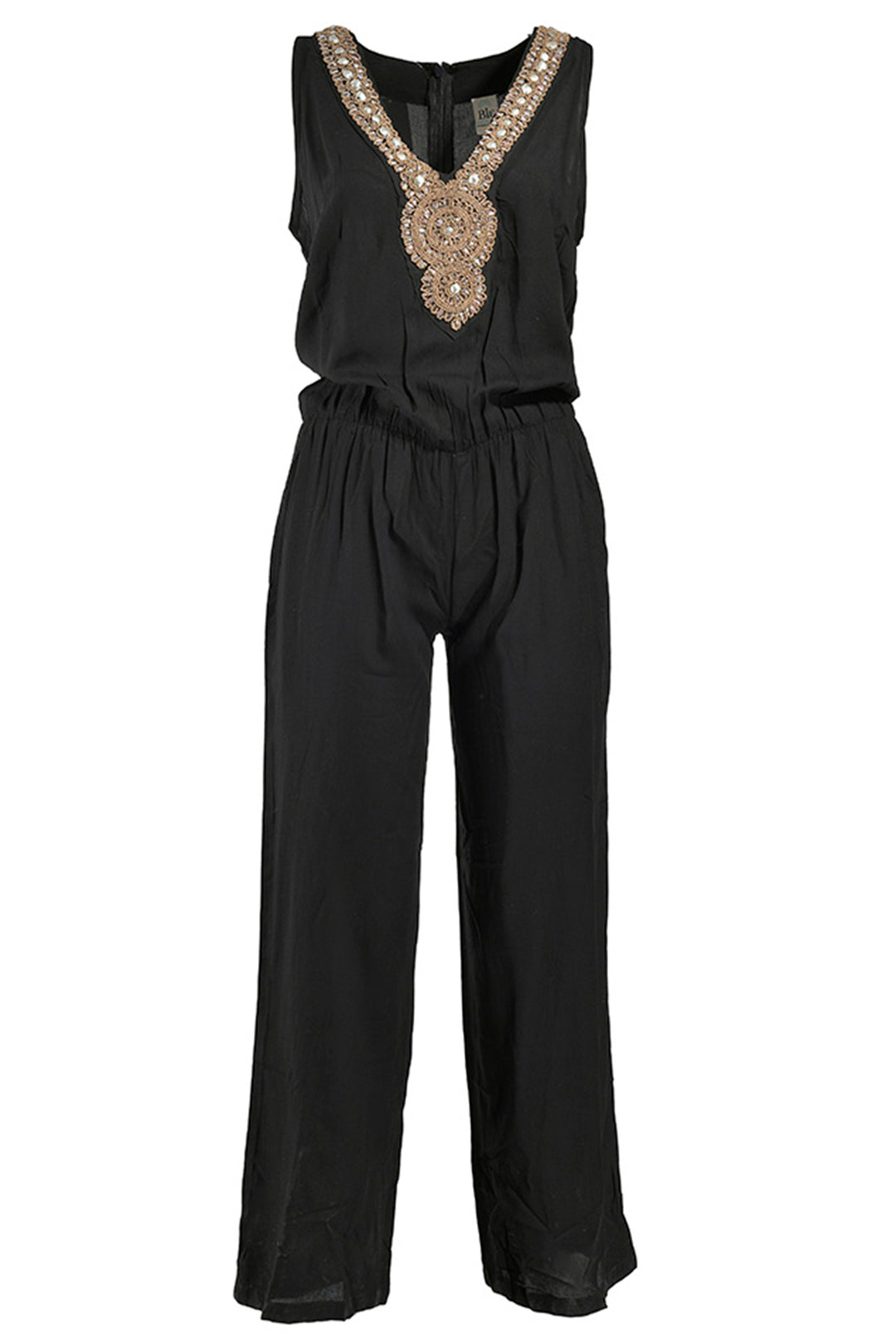 Ble Jumpsuit Black Sleeveless Silver Beaded Neckline 5-41-648-0041 - Experience Boutique