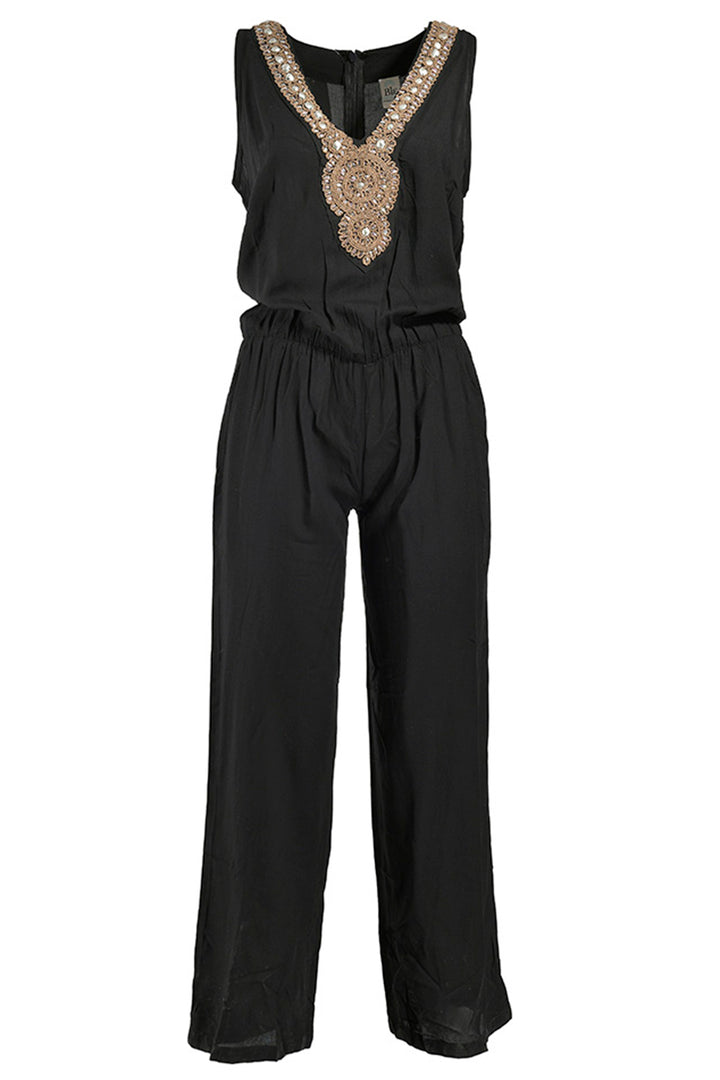 Ble Jumpsuit Black Sleeveless Silver Beaded Neckline 5-41-648-0041 - Experience Boutique