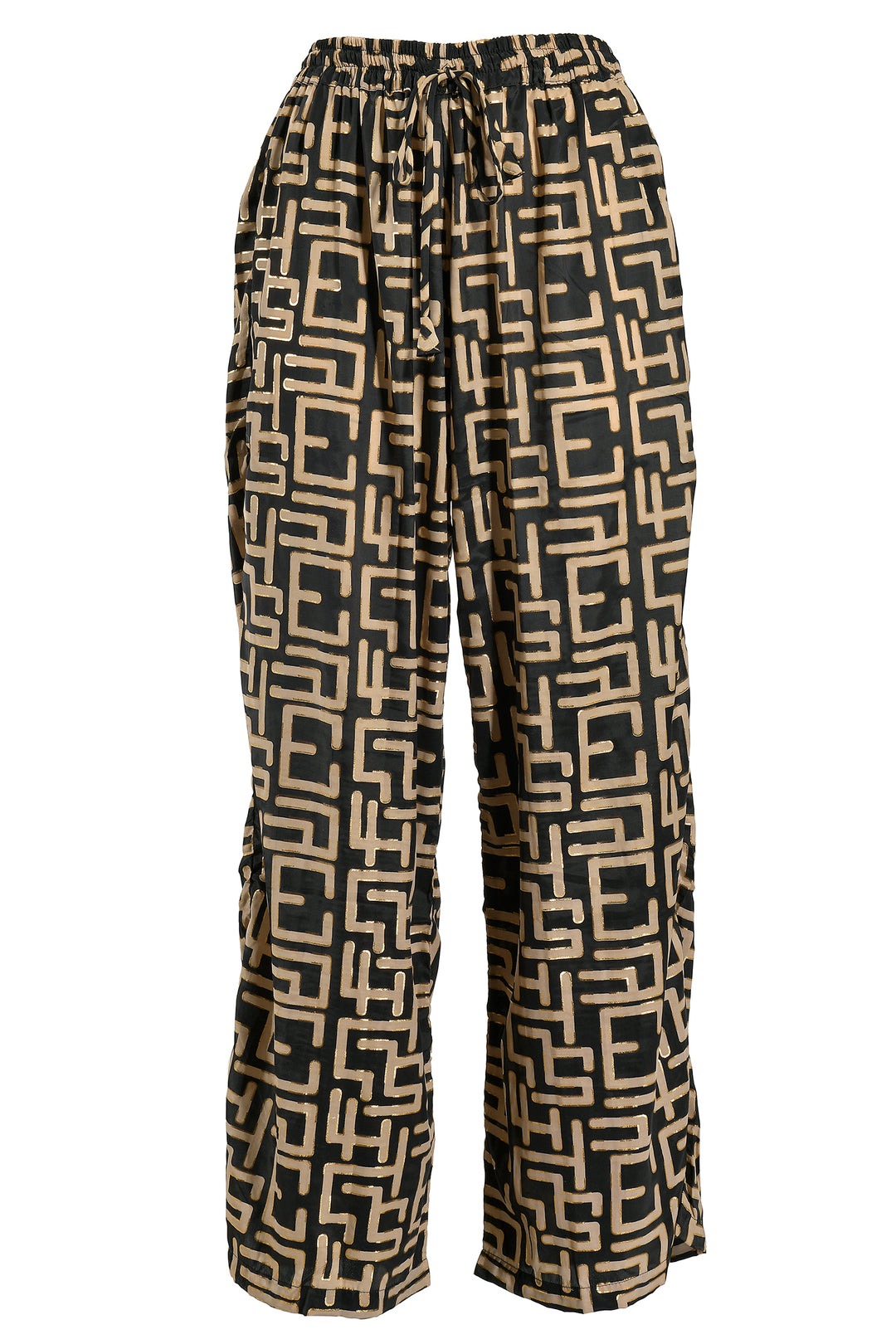 Ble Palazzo Trousers Black Taupe Geometric Print 5-41-348-0745 - Experience Boutique