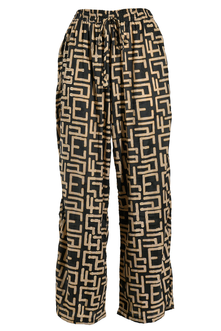 Ble Palazzo Trousers Black Taupe Geometric Print 5-41-348-0745 - Experience Boutique
