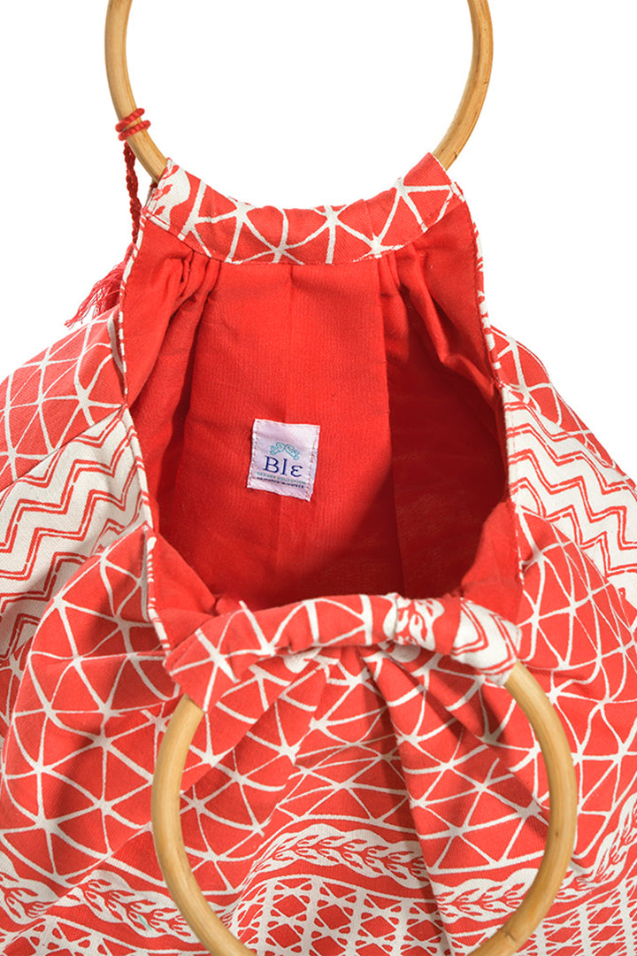 Ble Red & White Grecian Print Canvas Bag 5-42-304-0193 - Experience Boutique