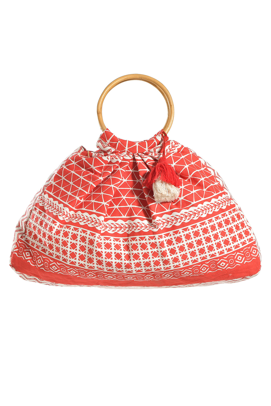 Ble Red & White Grecian Print Canvas Bag 5-42-304-0193 - Experience Boutique