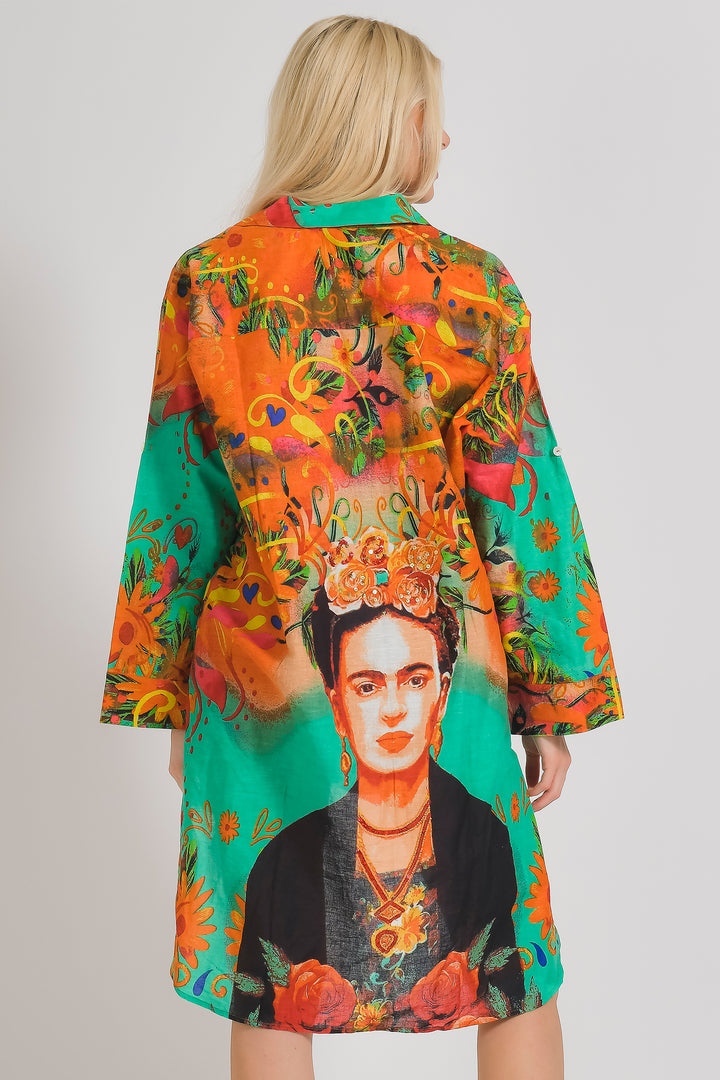 Ble Shirt Freida Print Orange Turquoise Blue 5-41-732-0036 - Experience Boutique