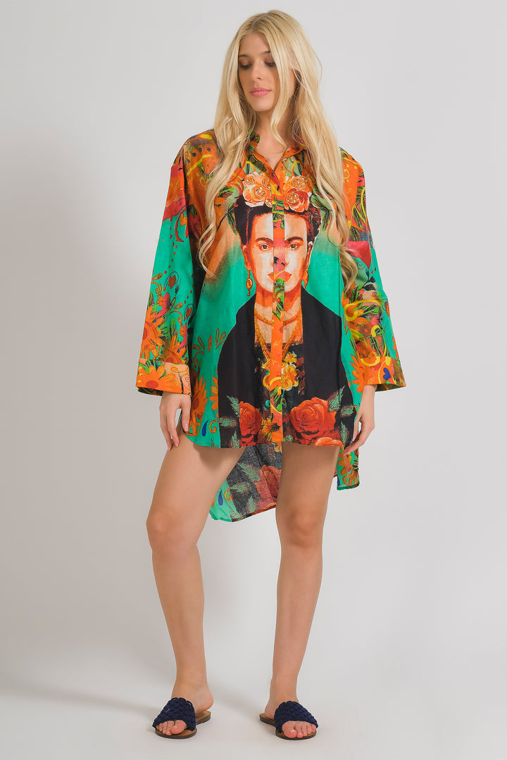 Ble Shirt Freida Print Orange Turquoise Blue 5-41-732-0036 - Experience Boutique
