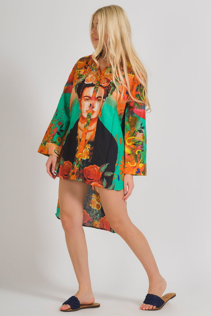 Ble Shirt Freida Print Orange Turquoise Blue 5-41-732-0036 - Experience Boutique