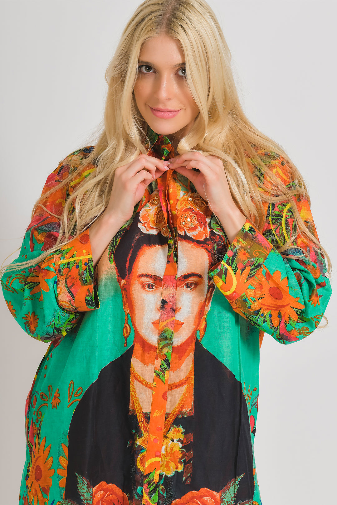 Ble Shirt Freida Print Orange Turquoise Blue 5-41-732-0036 - Experience Boutique