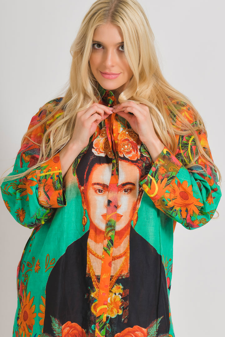Ble Shirt Freida Print Orange Turquoise Blue 5-41-732-0036 - Experience Boutique