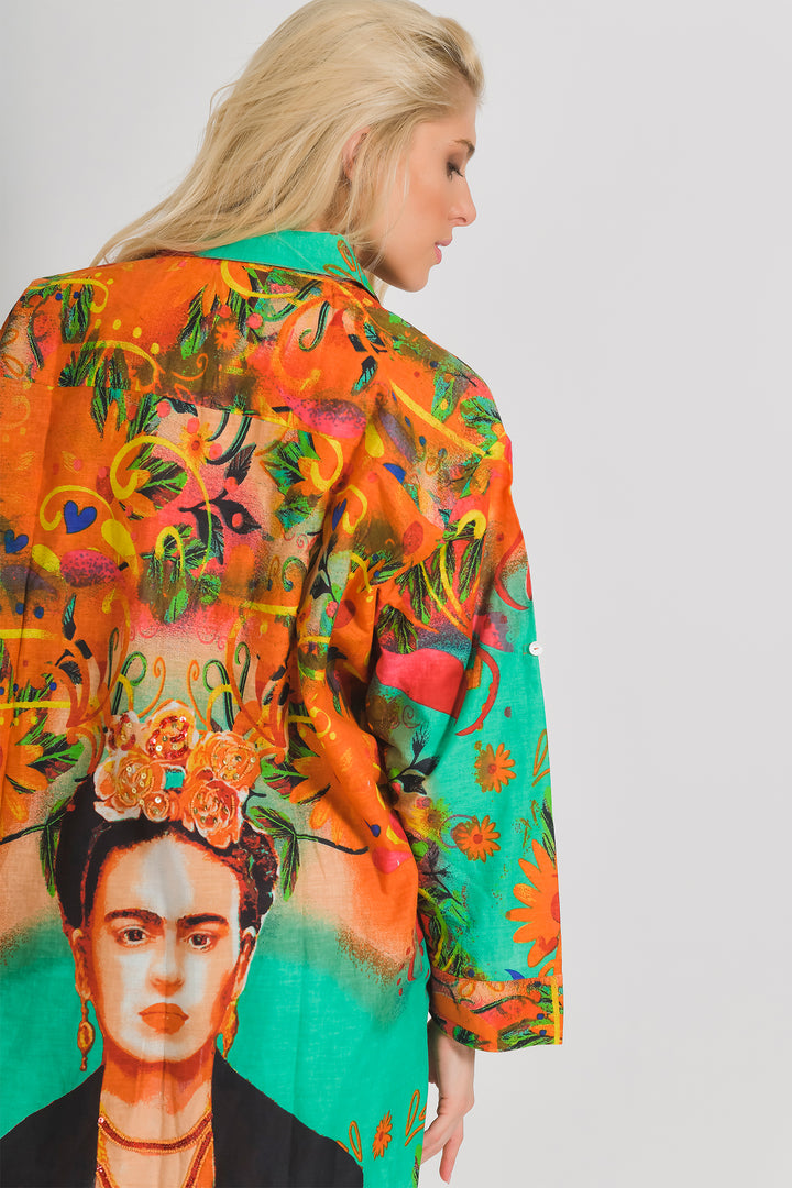 Ble Shirt Freida Print Orange Turquoise Blue 5-41-732-0036 - Experience Boutique