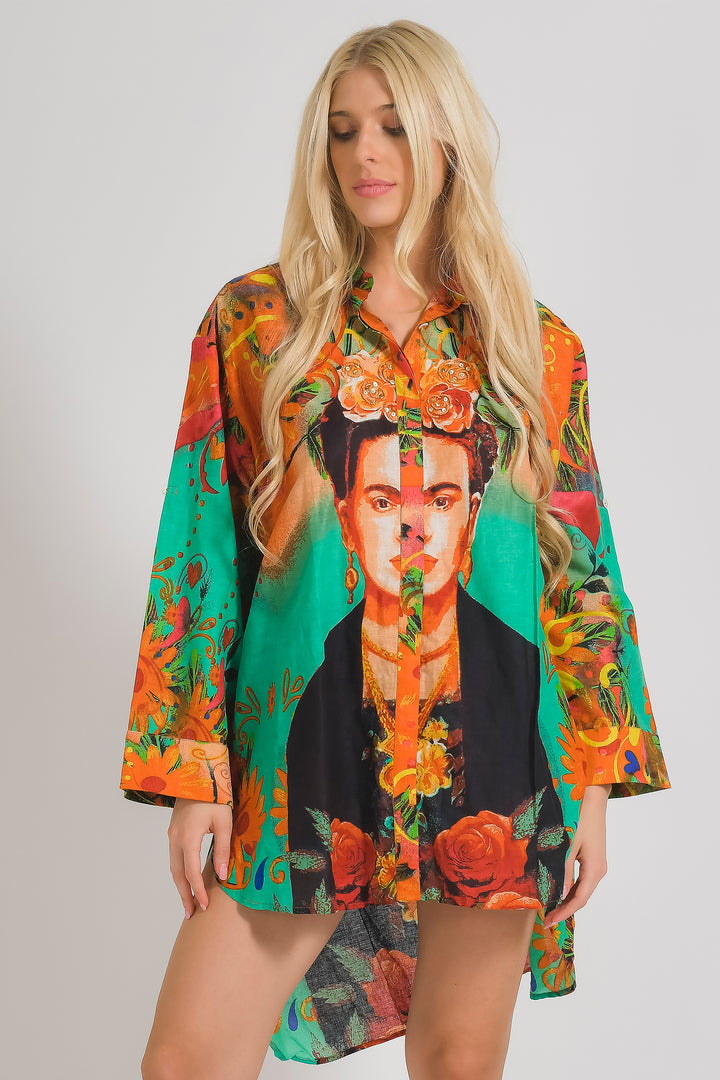 Ble Shirt Freida Print Orange Turquoise Blue 5-41-732-0036 - Experience Boutique