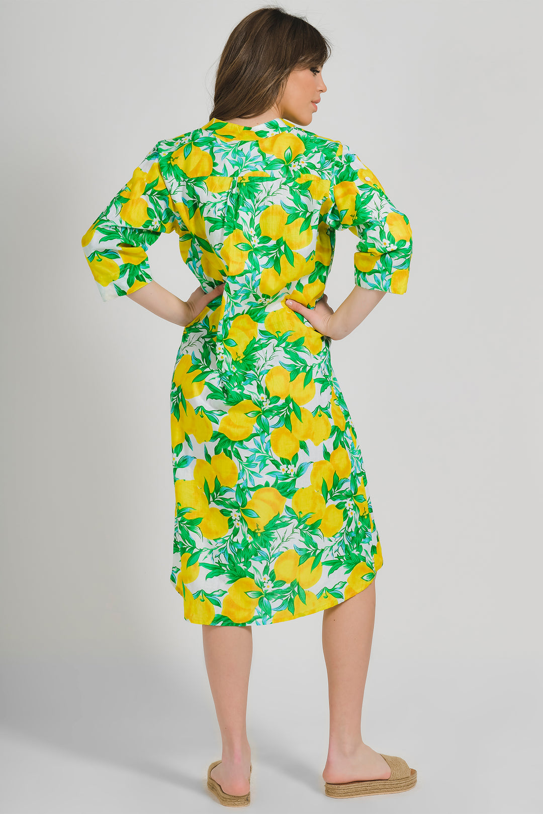 Ble Shirt Lemons Print Yellow Green Shirt Dress 5-41-581-0122 - Experience Boutique