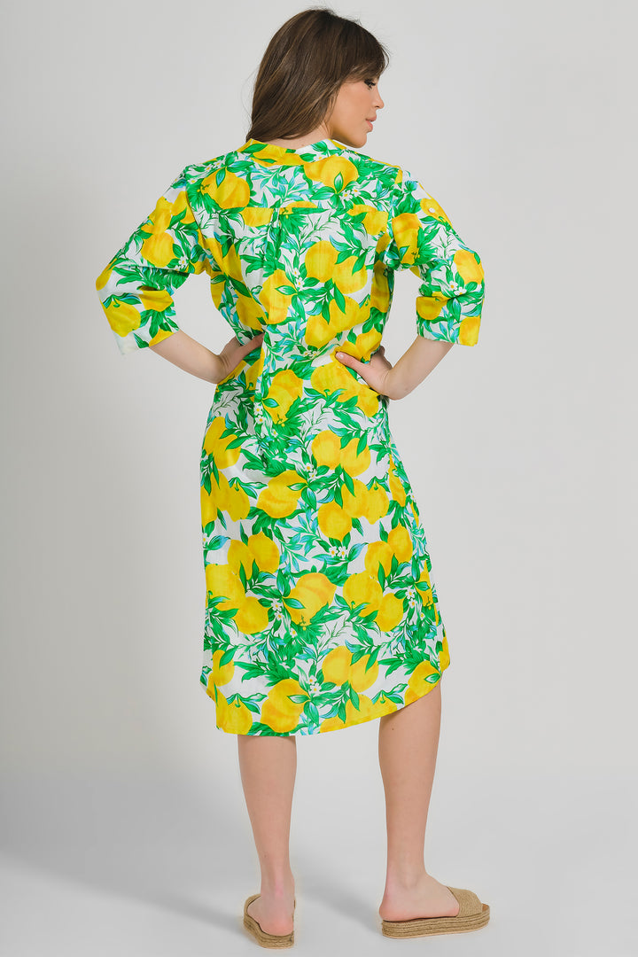 Ble Shirt Lemons Print Yellow Green Shirt Dress 5-41-581-0122 - Experience Boutique