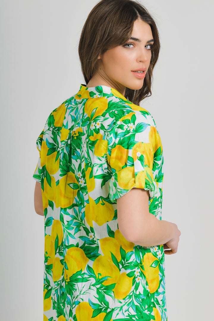 Ble Shirt Lemons Print Yellow Green Shirt Dress 5-41-581-0122 - Experience Boutique