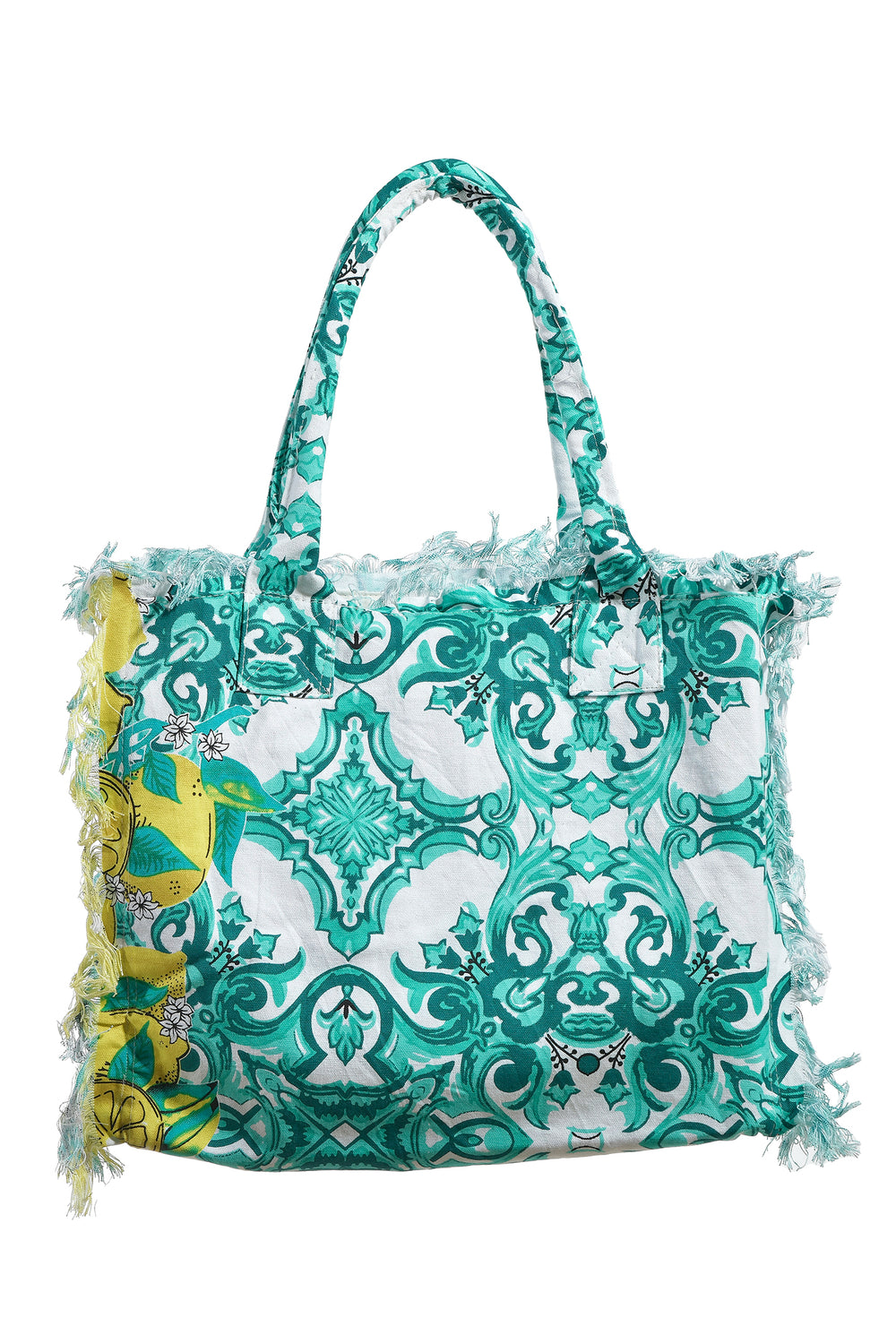 Ble Teal Lemon Print Canvas Tote Bag 5-42-581-0006 20105 - Experience Boutique