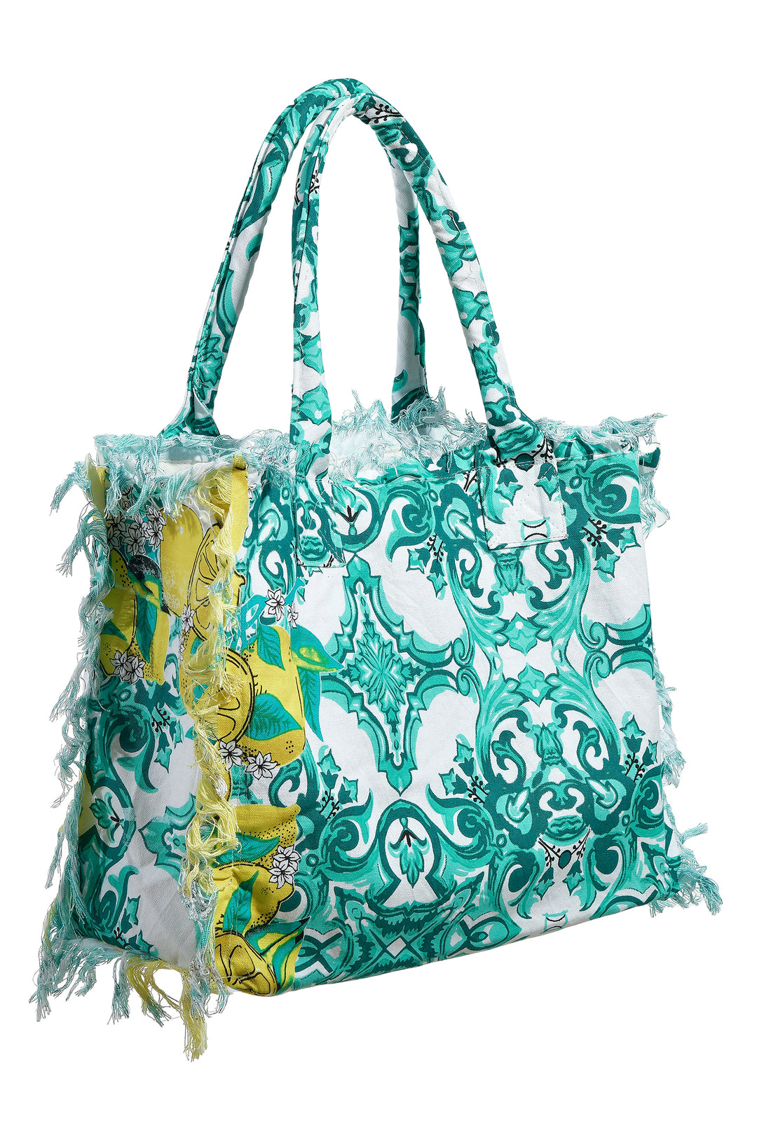 Ble Teal Lemon Print Canvas Tote Bag 5-42-581-0006 20105 - Experience Boutique