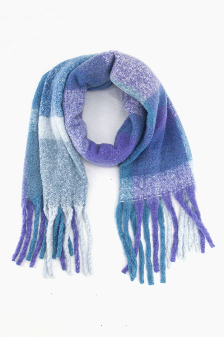 Blue & Purple Square Colour Block Soft Knit Scarf