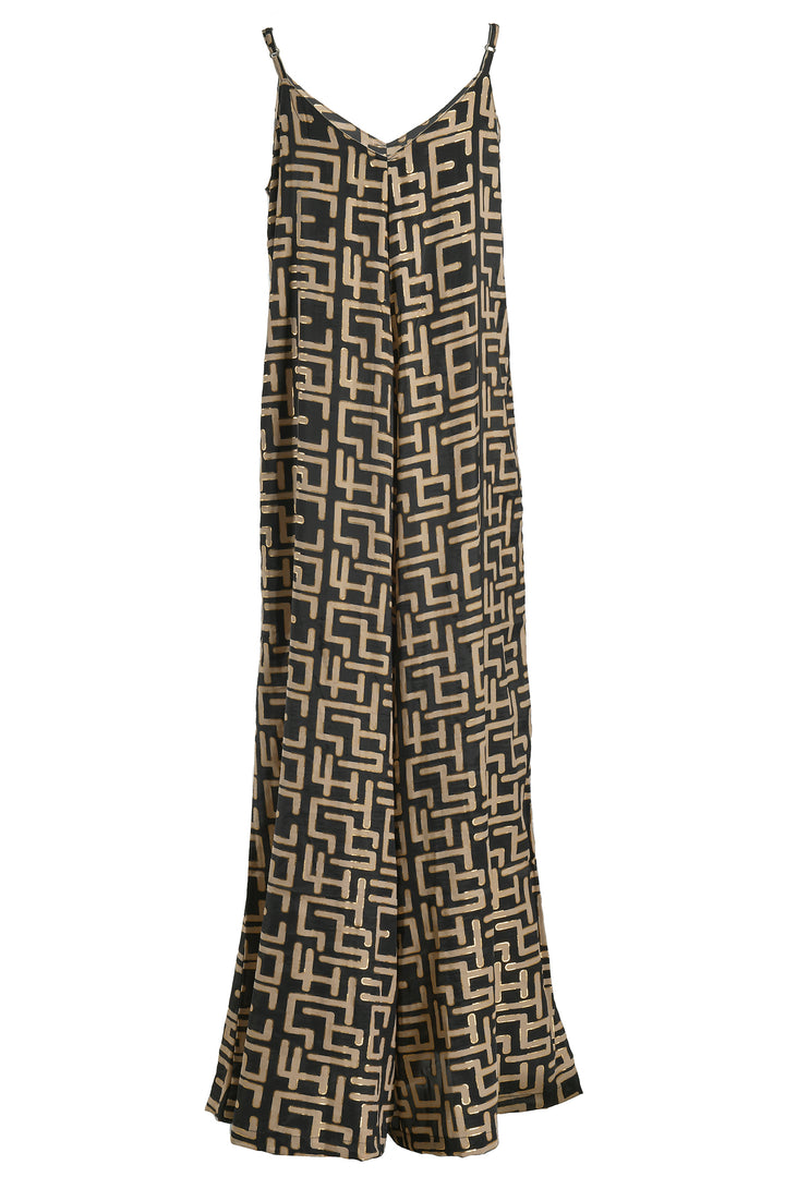 Blue Black & Gold Geo Print Wide Leg Jumpsuit 5-41-348-0747 - experience Boutique