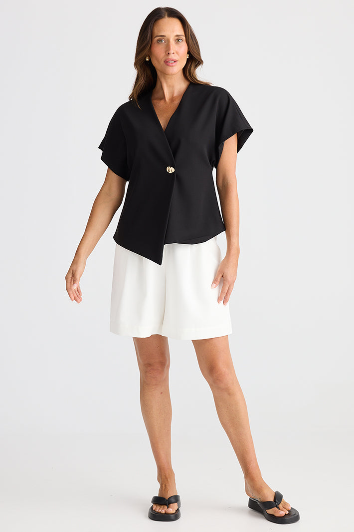Brave+True BT25322-1 Origami Black Button Front Top