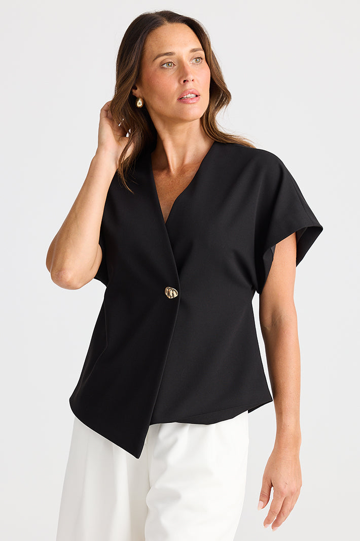Brave+True BT25322-1 Origami Black Button Front Top
