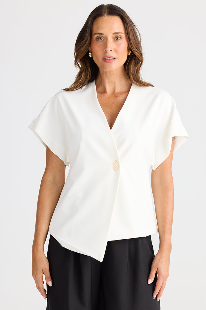 Brave+True BT25322-1 Origami White Button Front Top