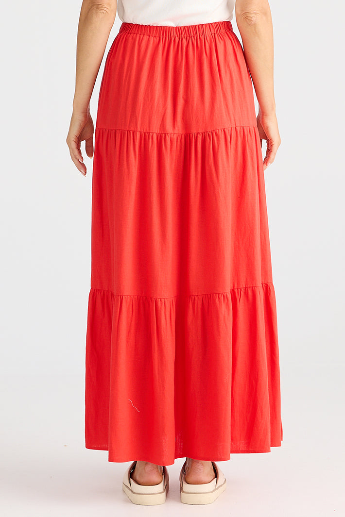 Brave+True BT25365-2 Erini Poppy Red Tiered Maxi Skirt