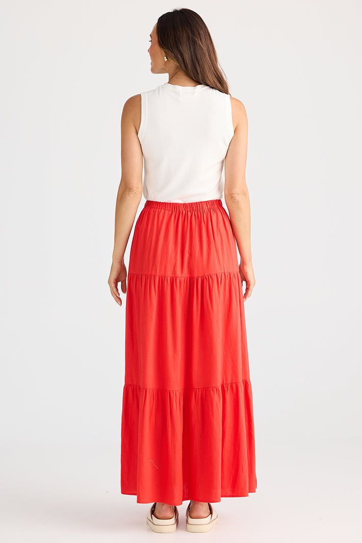 Brave+True BT25365-2 Erini Poppy Red Tiered Maxi Skirt