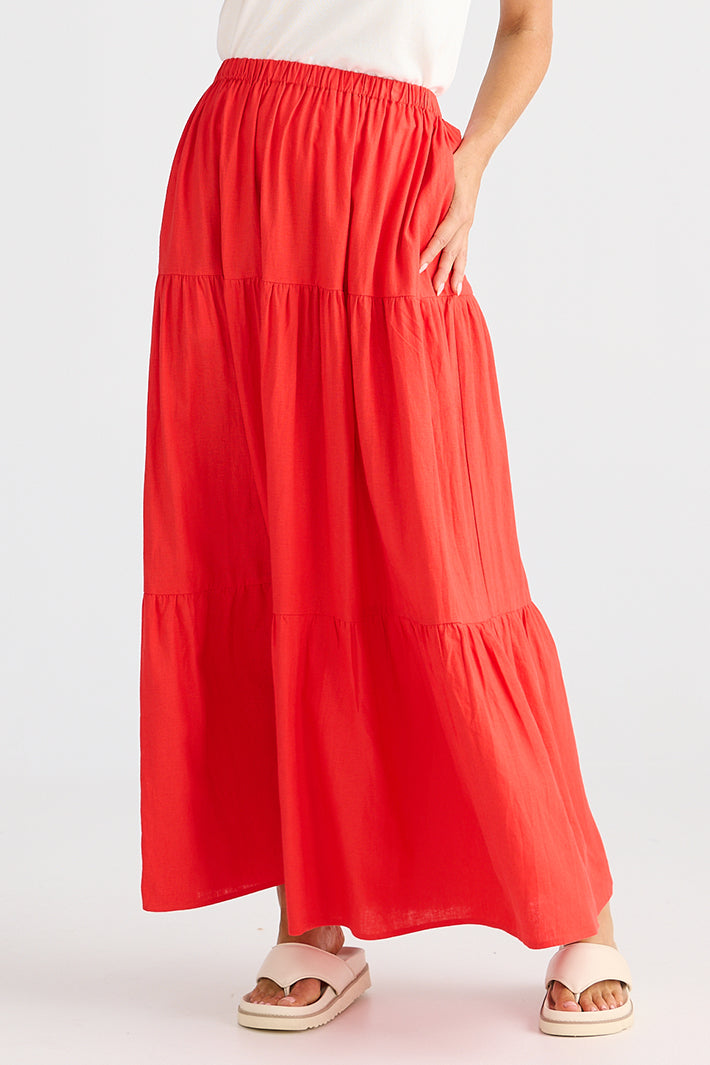Brave+True BT25365-2 Erini Poppy Red Tiered Maxi Skirt