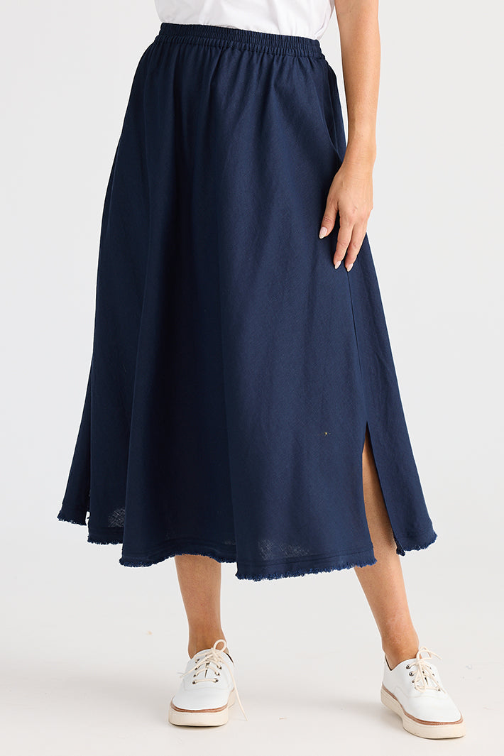 Brave+True BT25376-2 Oakley Navy Linen Mix Skirt