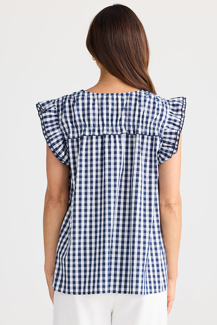 Brave+True BT25381-1 Paz Navy Gingham Top