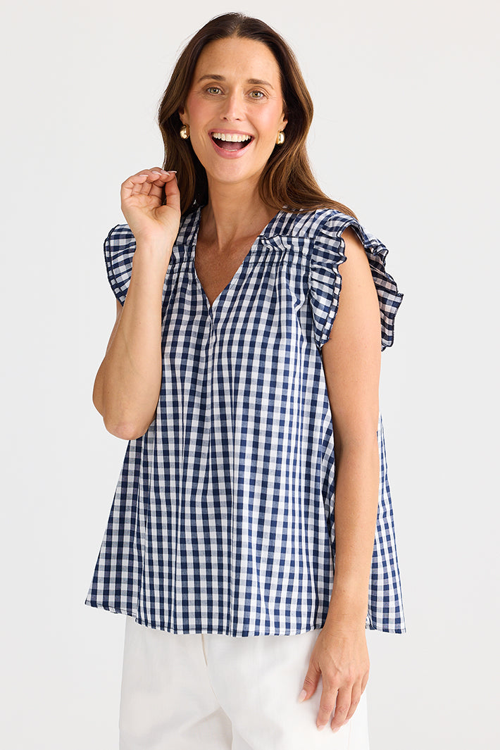 Brave+True BT25381-1 Paz Navy Gingham Top