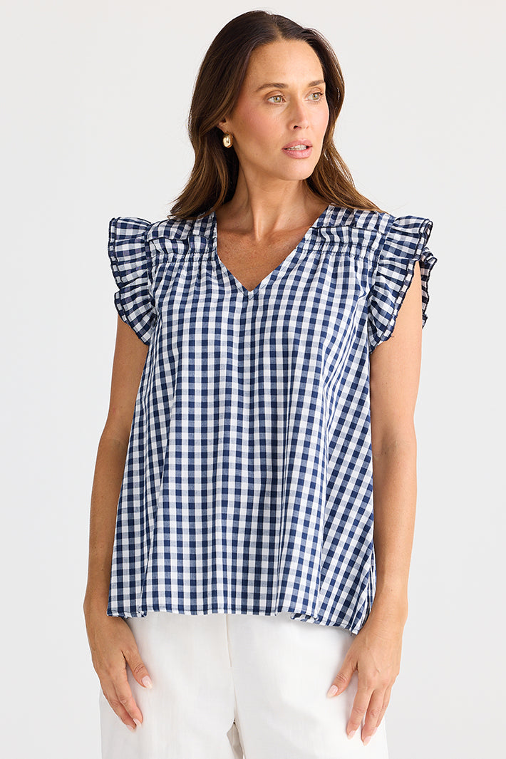 Brave+True BT25381-1 Paz Navy Gingham Top