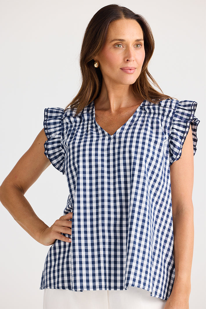 Brave+True BT25381-1 Paz Navy Gingham Top
