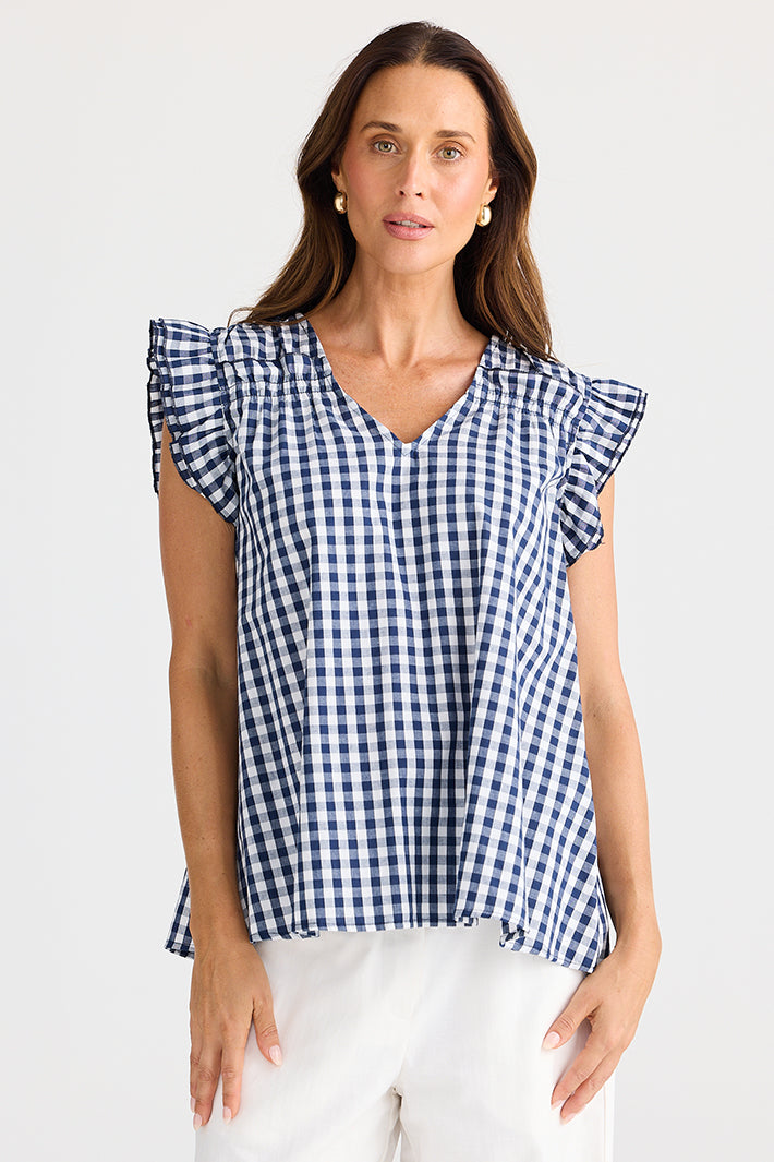 Brave+True BT25381-1 Paz Navy Gingham Top