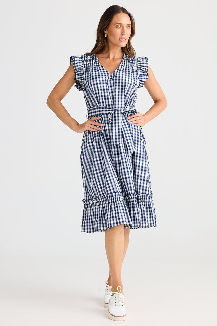 Brave+True BT25382-1 Paz Navy Gingham Dress