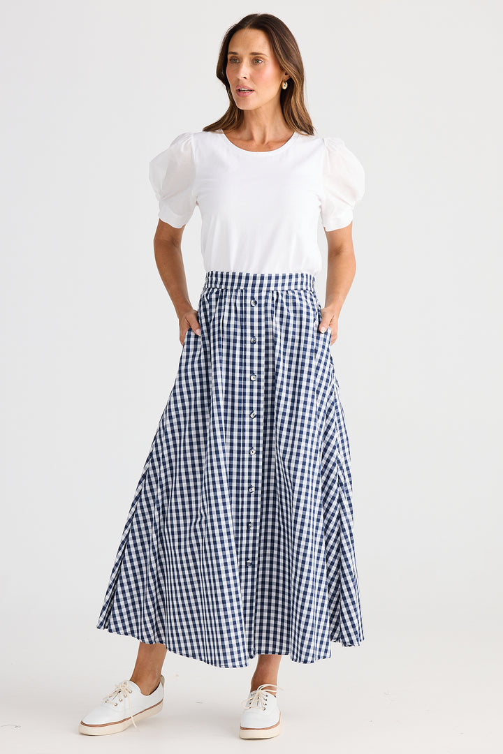 Brave+True BT25384-1 Lucy Navy Gingham Skirt