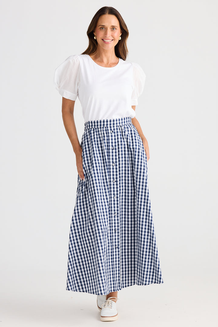 Brave+True BT25384-1 Lucy Navy Gingham Skirt