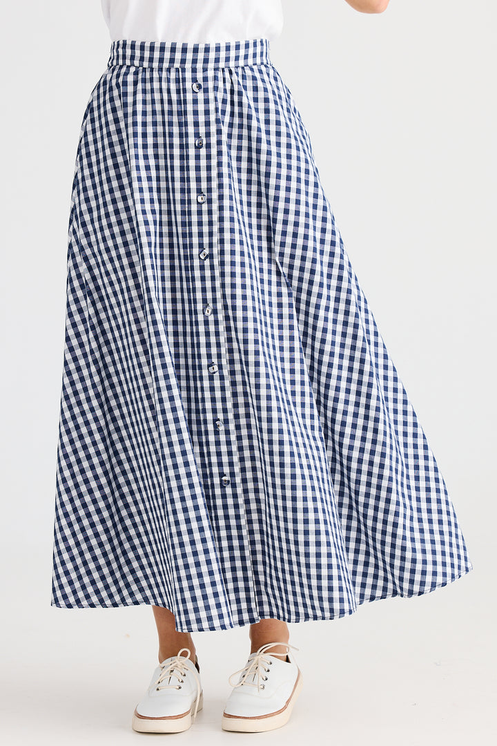 Brave+True BT25384-1 Lucy Navy Gingham Skirt