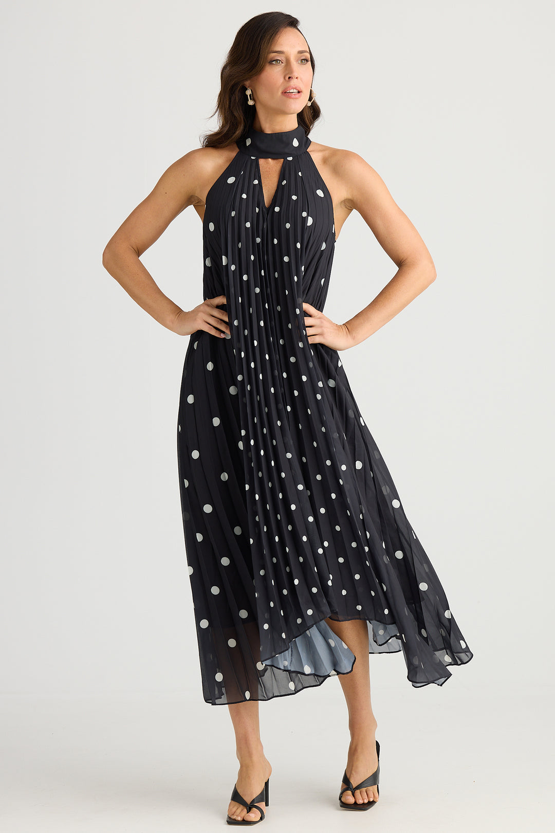 Brave+True BT25385-1 Inca Black White Spot Hi-Lo Dress