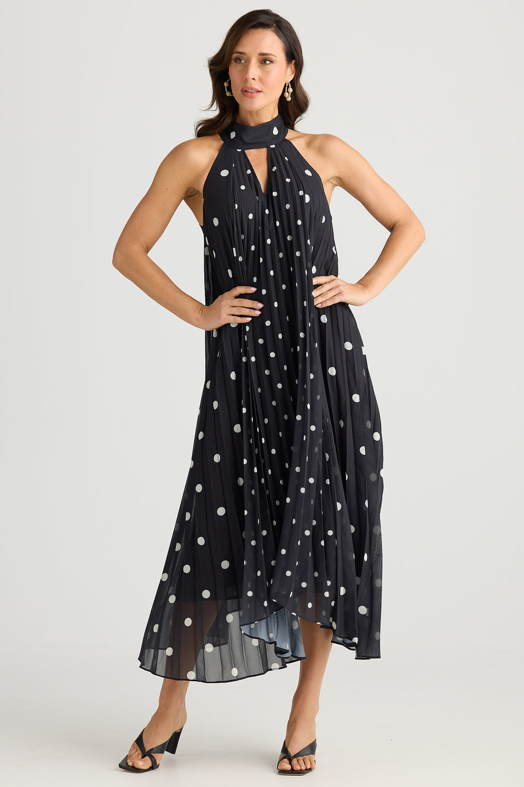 Brave+True BT25385-1 Inca Black White Spot Hi-Lo Dress