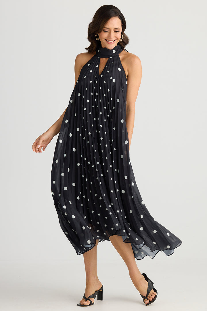 Brave+True BT25385-1 Inca Black White Spot Hi-Lo Dress