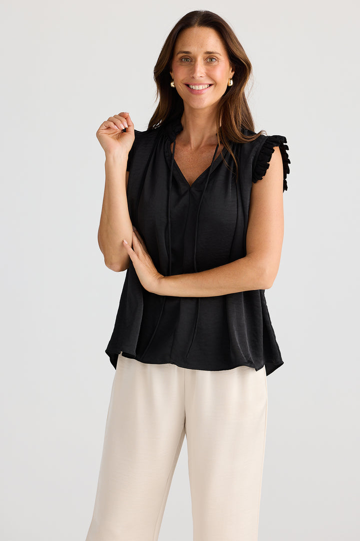 Brave+True BT25399-1 Broadway Black Ruffle Shoulder Top