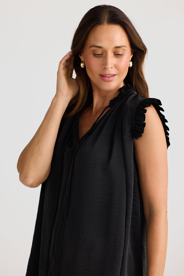 Brave+True BT25399-1 Broadway Black Ruffle Shoulder Top