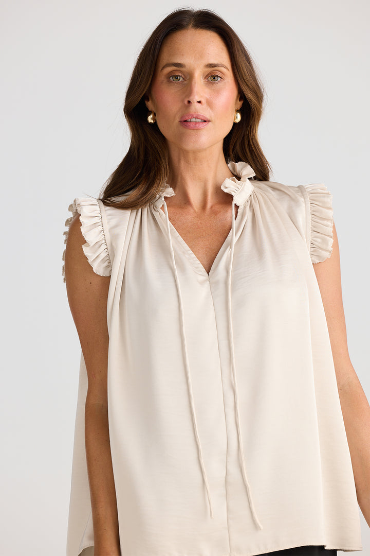 Brave+True BT25399-1 Broadway Oyster Cream Ruffle Shoulder Top