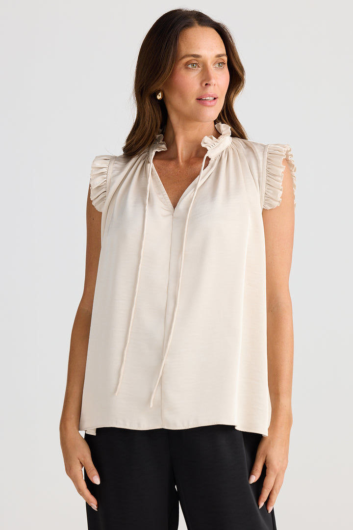 Brave+True BT25399-1 Broadway Oyster Cream Ruffle Shoulder Top