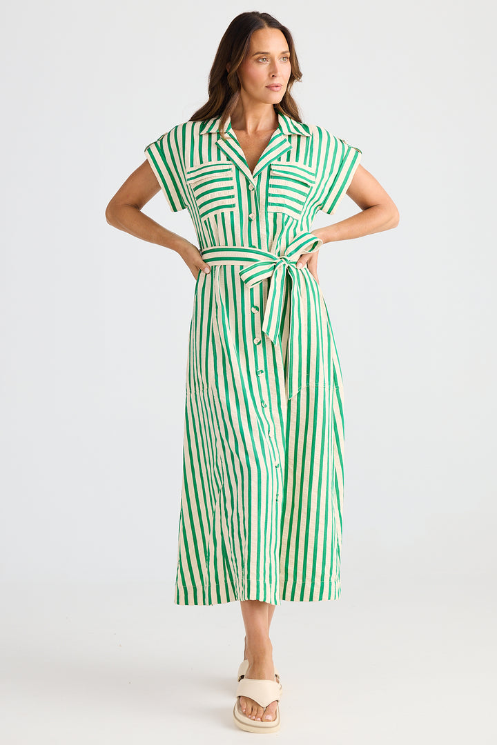 Brave+True BT25421-2 Portia Jade Green Stripe Dress