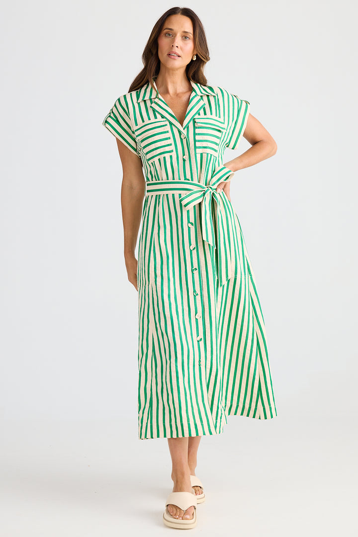 Brave+True BT25421-2 Portia Jade Green Stripe Dress