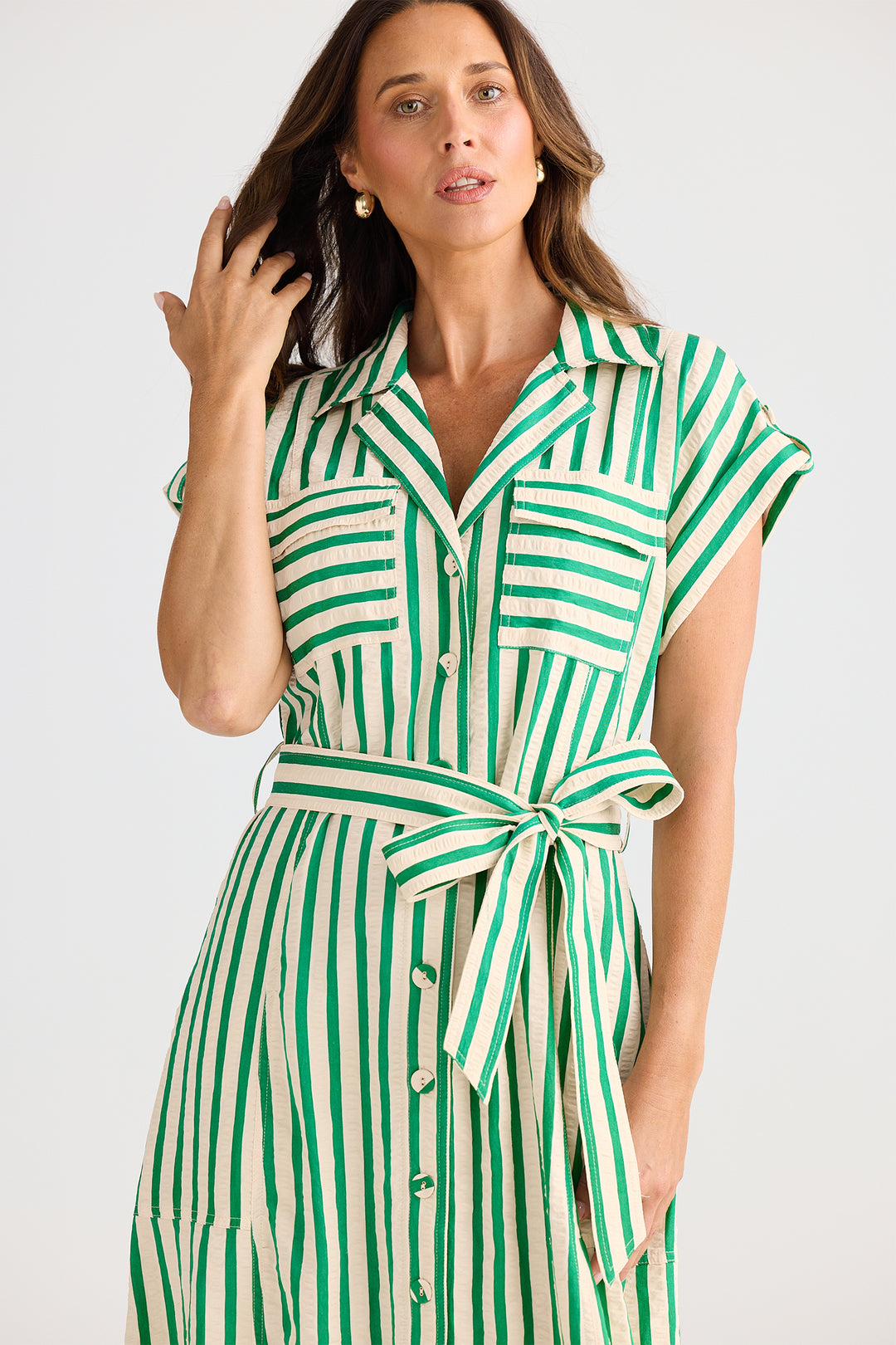 Brave+True BT25421-2 Portia Jade Green Stripe Dress Experience Boutique Brave+True BT25421-2 Portia Jade Green Stripe Dress Experience Boutique