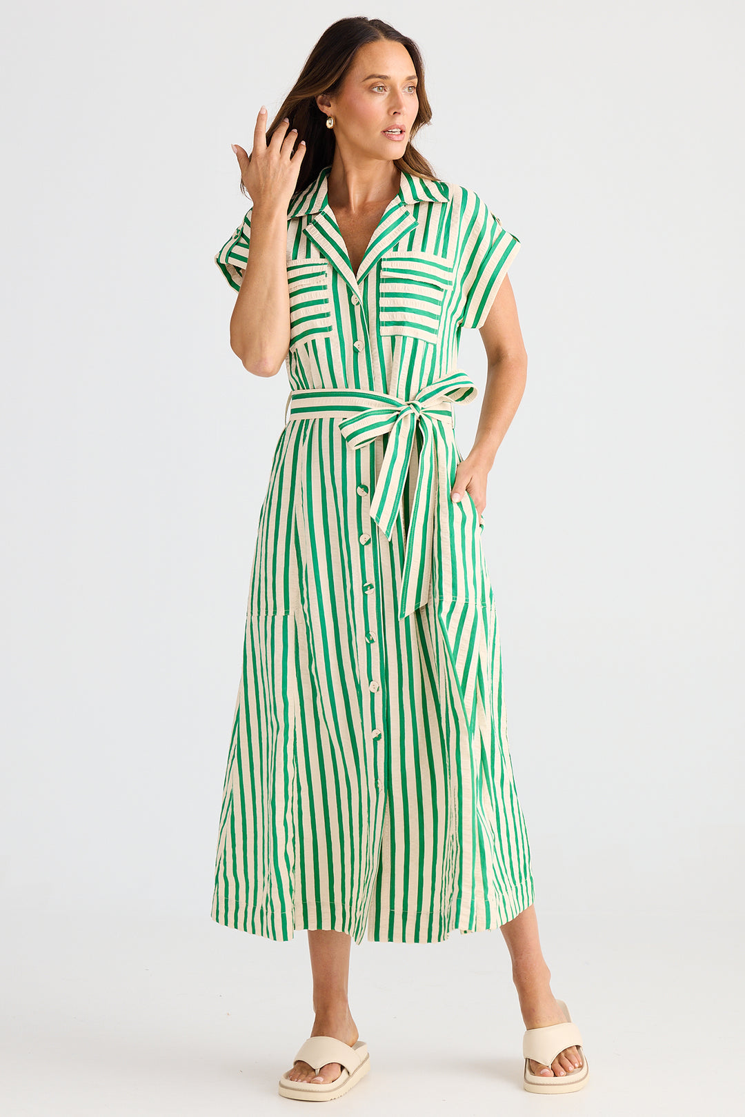 Brave+True BT25421-2 Portia Jade Green Stripe Dress