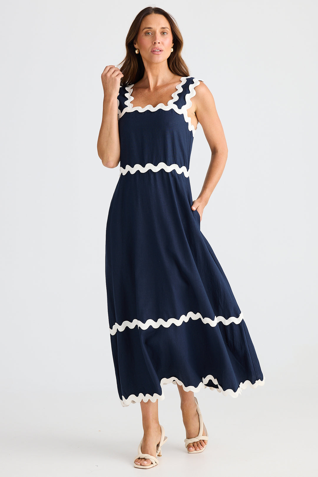 Brave+True BT25424-1 Marlo Navy Ric Rac Midi Dress