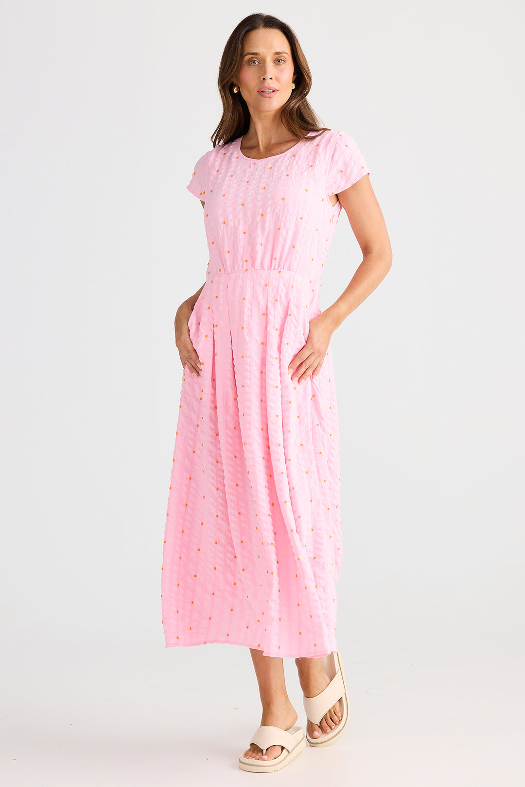 Brave+True BT25435-1 Chessie Pink Dobby Neon Midi Dress
